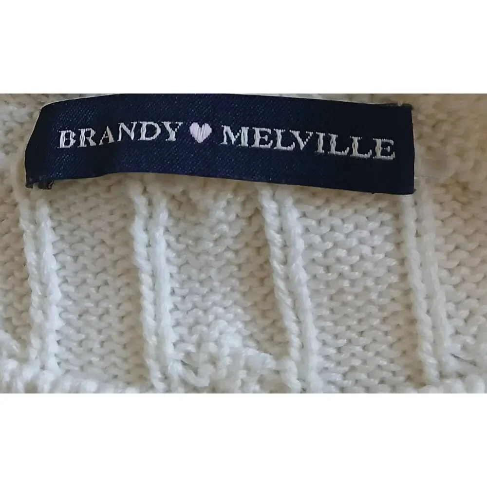 Brandy Melville womens large sweater cable knit cotton preppy Academia ivory